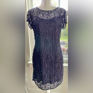 Pisarro Nights Beaded Illusion Mesh Sheath Dress